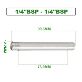 TAISHER 2 Pcs Stainless Steel Pipe Fittings, 1/4" BSP x 1/4" BSP Male Threaded, 100mm Length Nipple Cast Pipe, for Water Oill Air Gas