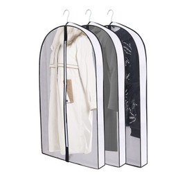 WinFong Bolsas de ropa de 60 pulgadas para colgar ropa, fundas transparentes a prueba de polillas con refuerzos de 4 pulgadas para almacenamiento de armario y bolsa de ropa colgante de viaje para abrigo, suéter, chaqueta, vestido, camisas, paquete de 3