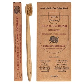 All Plastic-Free Bamboo Toothbrushes with Hog Bristles / Natural Bristles - Pack of 12