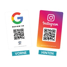 MESSAGENES PVC Card Review on Google QR Code and NFC + Instagram QR | Google Rating Stand | Pack of 2 Units 8.6 x 5.5 cm | Signs Rating NFC and QR Code | IG + Google Review Card NFC