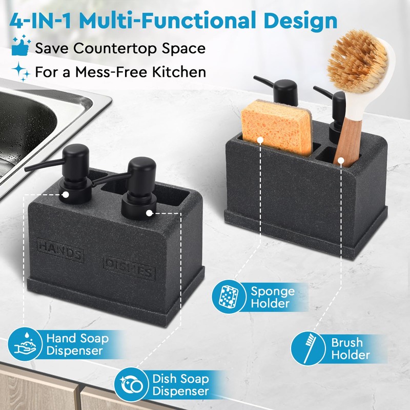 Kitchen Soap Dispenser Set,Hand and Dish Soap Dispenser,Sponge Caddy and