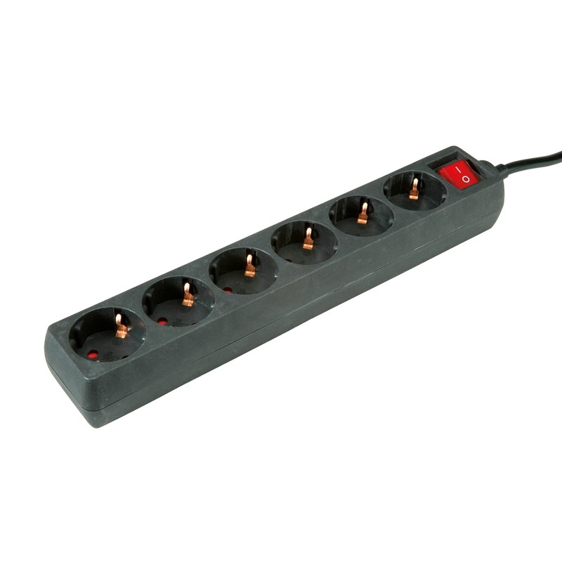 ROLINE 6-Way Power Strip with Switch, Black, 6 m