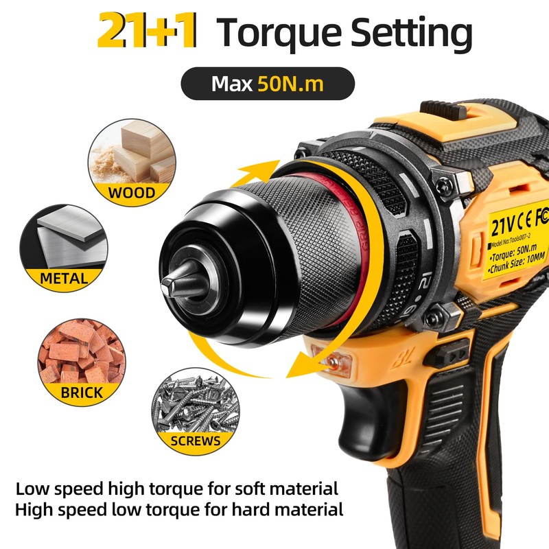 Cordless Drill Set, 21V Power Drill, Double 2000mAh Batteries Electric