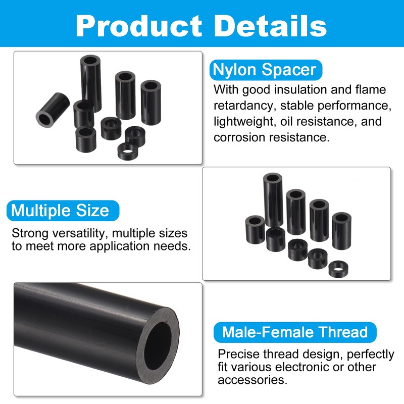PATIKIL M5 Nylon Spacer Set, 100 Pieces Non-Thread Spacers Made
