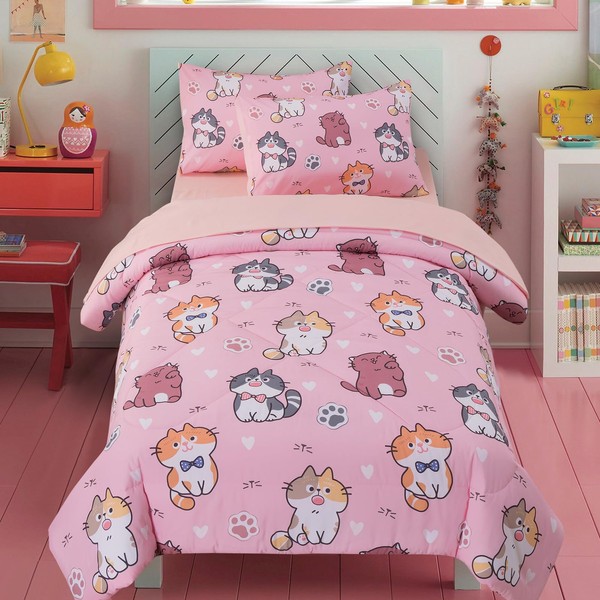 NTBED Cat Twin Comforter Set with Sheets,5 Pieces Kids Bedding