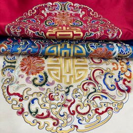 NOULULXI Satin Embroidered Throw Pillow Cover Chinese Vintage Silky Floral Square Cushion Case 20x20 Inch