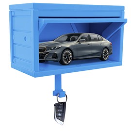 Key Holder for Wall, Car Garage Key Holder with Opening Door, Lock Opener Organizer Wall Mount, Small Toy Car Garage with Opening Door, Easy Installation Keys Rack for Entryway - Blue