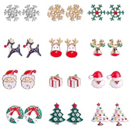 Abaodam 12 Pairs Ear Rings Xmas Earrings Christmas Earrings Christmas Stud Earrings for Women Earrings Aesthetic Christmas Jewelry for Women Alloy Christmas Tree Accessories Miss