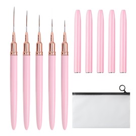 5 Pieces Nail Art Brushes with 1 Storage Bag, Nail Art Liner Brush, Nail Art Pens, Nail Drawing Pens, Long Nail Art Brushes, Nail Brush Set, Nail Art Set, Nail Art Design, Pink
