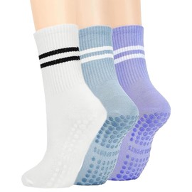 ZANZER Pilates Grip Socks For Women,Non-Slip Yoga Socks with Grips,Hospital Socks.Reformer Pilates Socks for Gym,Dance,Training, Barre,Fitness,Breathable, Workout,Wooden Floor (Blue + Purple + White)
