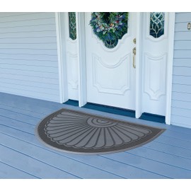 A1HC 100% Pure Rubber Front Door Mat 30”x48”, Non-Slip, Thin Profile Heavy Duty Doormat, Indoor Outdoor for Front Door, High Traffic Areas, Sunburst Good Luck Design, Sunburst Black