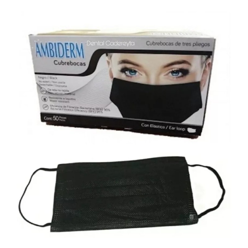 Ambiderm Cubrebocas Negro Ambiderm 3 Caja 150pz