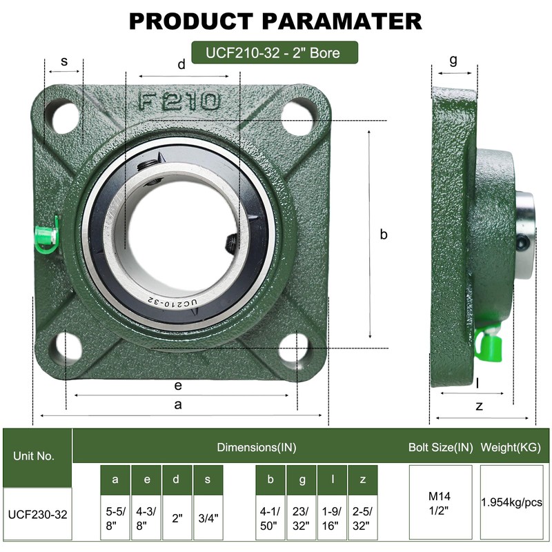 Sackorange UCF210-32 Pillow Block Bearing - 2 Pack Square Flange