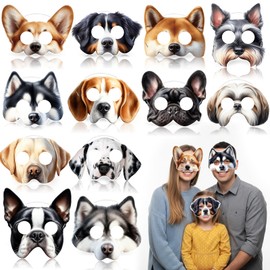 Zhanmai 12 Pcs Dog Party Masks for Kid Funny Soft Animal Masks Puppy Themed Decoration for Pet Costume Cosplay Party Christmas Favors Baby Shower Goodie Bag Filler, 12 Styles (Regular Style)