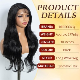 Rebecca Q Long Wavy Wigs for Women Side Part Lace Front Wig Layered wig with Baby Hair Long Black Synthetic Wigs For Daily Cosplay Party 28 inches