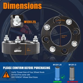 GAsupply ATV Wheel Spacers 4x110, Compatible with CFMoto, Segway, Yamaha, 1.5" 38mm Wheel Spacer Adapters Black 74mm Hub Bore with 12×1.25 Studs, 2 Pack