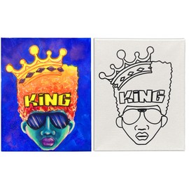 Indigo Art Studio Pre Drawn Canvas Painting for Adults Kids Couples | Stretched & Stenciled | Art Activity | Afro KiNG #2 | DIY Birthday Gift & Adult Sip and Paint With Twist Party (8x10 Inches)