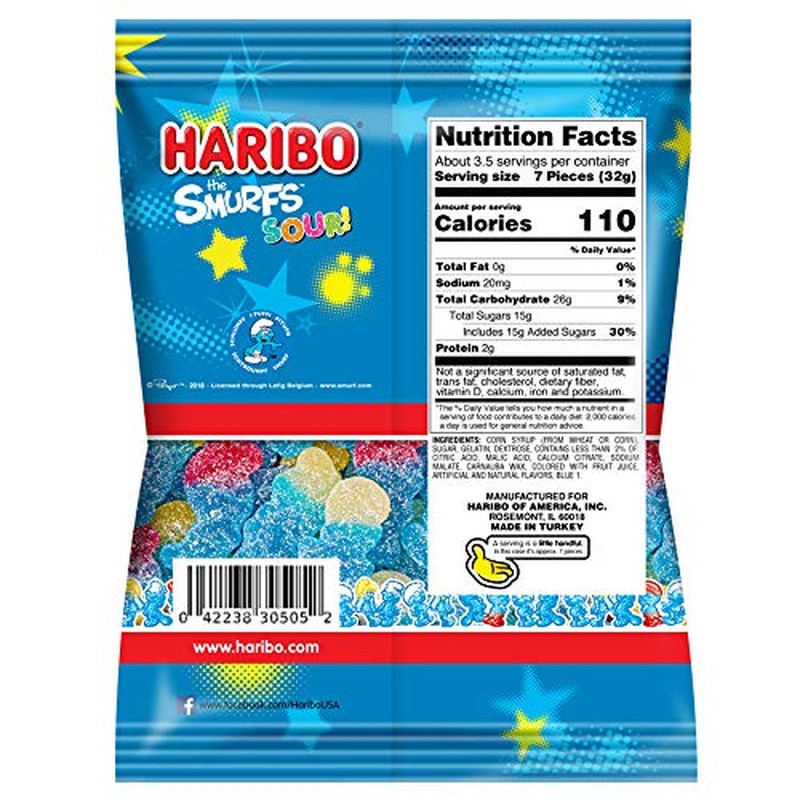 HARIBO Gummi Candy, Sour Smurfs, 4 Oz. Pack of 12