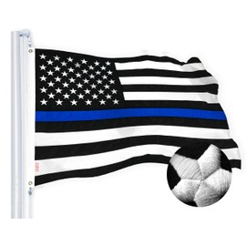 G128 Thin Blue Line Flag | 4x6 Ft | StormFlyer Series Embroidered 220GSM Spun Polyester | Duty and Honor Flag, Embroidered Design, Indoor/Outdoor, Brass Grommets, Heavy Duty, All Weather