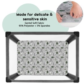 Yoofoss Pack and Play Sheets Fitted, Mini Crib Sheets 2-Pack for Pack N Play Mattress, Stretchy Playard Sheet, Soft and Breathable Gray-Green+Fox