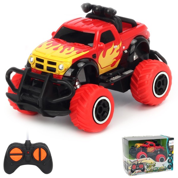 Pup Go Small Monster Truck Remote Control Car for Kids, Mini Fast Off Road Radio Controlled Car, My First RC Car Toy Toddler, Christmas Birthday Gift Age 2 3 4 5 6 7 8 Years Old Boys Girls (Red)