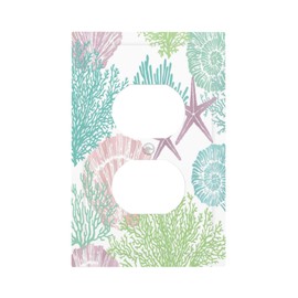 Lhdlnn Coastal Nautical Teal Seashell Coral Outlet Covers Light Switch Cover Beach Starfish Decorative Wall Plate Electrical Faceplate for Kitchen Bathroom Bedroom 5" x 3"