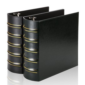 LETVPVOW 2 Pcs Vintage Hardback 3 Ring Binder 3 Inch, Professional Leather Binder 3 Ring, Three Ring Binders Fits 8.5 x 11, D Ring Binders for Home, School and Office- (1 Black and 1 Dark Green)