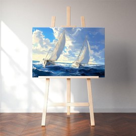 Natuyalo Framed Paint by Numbers Kit for Adults Beginner, Sailboat in Waves Adult Paint by Number Kits on Canvas, DIY Acrylic Paint by Number for Adults with Frame 12x16 Inch