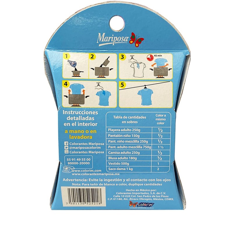 Colorante Mariposa Cristales 32 grs 623 Azul Claro