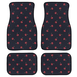 BENXINYA Red Cherry Car Mats Set of 4 Seamless Ripe Cherries Sweet Berries Pattern Cute Summer Fruits Floor Mats for Cars Non Slip Front Rear Vehicle Rugs Universal Auto Accessories for Trucks Sedans