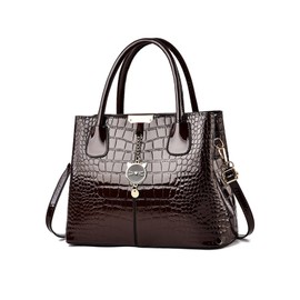 NICOLE & DORIS Tote Bags for Women Top Handle Elegant Handbag Shoulder Bag PU Leather Patent Bag Ladies Work Bag Crossbody Satchel Bag with Cute Pendant Coffee