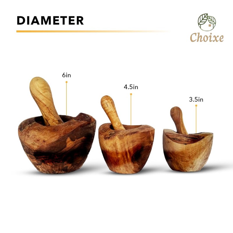 Olive Wood Mortar and Pestle. Made of Original Mediterranean Olive
