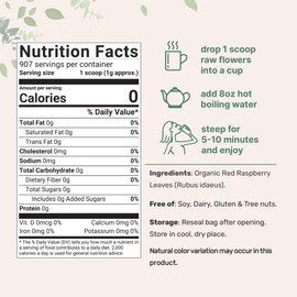 Micro Ingredients Organic Dried Raspberry Leaf Tea, 2lbs | Refills up to 907 Tea Bags | Premium Source from Germany for Herbal Pregnancy Tea | Cut & Sifted Whole Leaves | Non-GMO, No Sugar, Eco-Friendly Recyclable Bags