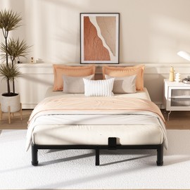 6 Inch Full Bed Frame with Rounded Corner and Headboard Hole Mattress Retainers 3500 LBS Metal Heavy Duty Steel Slats Support No Box Spring Needed Platform Noise Free Easy Assembly