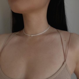 R.Universe 925 Sterling Silver Knotted Double Skinny Rope Chain CHOKER Necklace，Minimalist Geometric Birthday Best Friend Gift For Her Mum Prom Elegant Everyday Jewellery