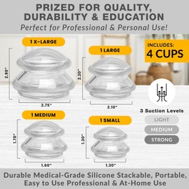 Silicone Cupping Therapy Set Professional Massage Cupping Cups for Cupping Therapy 4 Cup Kit for Massage, Myofascial Release, Cellulite Reduction (Lure Clear)