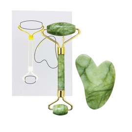 Zcbzbn Gua Sha Stein Und Gesichts-Roller-Werkzeug, Jade-Roller-Set, Hautpflege-Tool GesichtsmassagegeräT, Gua Sha Set FüR Straffende Gesichter, Augen Schwellungen, Gesichtsmassage, GrüN