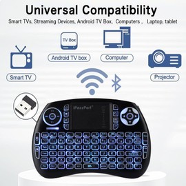 iPazzPort Mini Bluetooth & 2.4GHz Wireless Keyboard with Touchpad Mouse, 3-Color Backlit Portable, Rechargeable, for Smart TV/Fire TV/Android TV Box/PC/Mac/Raspberry Pi