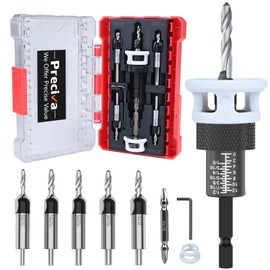 Preciva Countersink Drill Bit Set for Wood, 7 PCS Counter Sink Drill Bit with 5 PCS HSS Tapered Drill Bits and 2 PCS Low Friction Depth Stop for Woodworking with Storage Box