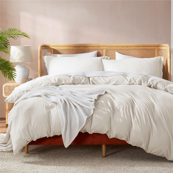 Nestl Off White Duvet Cover King Size - Soft Double Brushed King Duvet Cover Set, 3 Piece, with Button Closure, 1 Duvet Cover 104x90 inches and 2 Pillow Shams