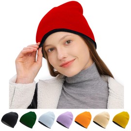 Rosoz Reversible Unisex Knitted Winter Beanie Skull Cuffed Warm Soft Hat for Men and Women Ski Watch Cap Black/Red