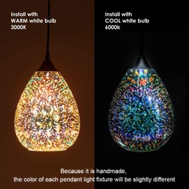 3d Glass Pendant Light, Modern Kitchen Pendant Lighting with Colored Hammered Shade, 3D Reflection Glass Hanging Pendant Ceiling Light Fixture for Living Room Bedroom Island Restaurant Bar, 8in Chrome