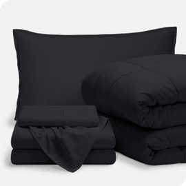 Bare Home Bed-in-A-Bag 5 Piece Comforter & Sheet Set - Twin XL - Goose Down Alternative - Ultra-Soft 1800 Premium Bed Set (Twin XL, Black/Black)