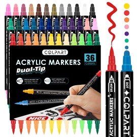 colpart Acrylic Paint Markers,Acrylic Pens Markers,36 Colors Dual Tip With Medium and Brush For Rock Painting,Wood,Canvas,Calligraphy,Dot Markers DIY Crafts Art Supplies