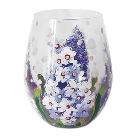 Lesser & Pavey Lynsey Johnstone Delphiniums Stemless Glass for Home, Kitchen, Restaurant & Parties | Lovely Stemless Glassware for Drinks | Gift for Women, Men, Wedding & Christmas
