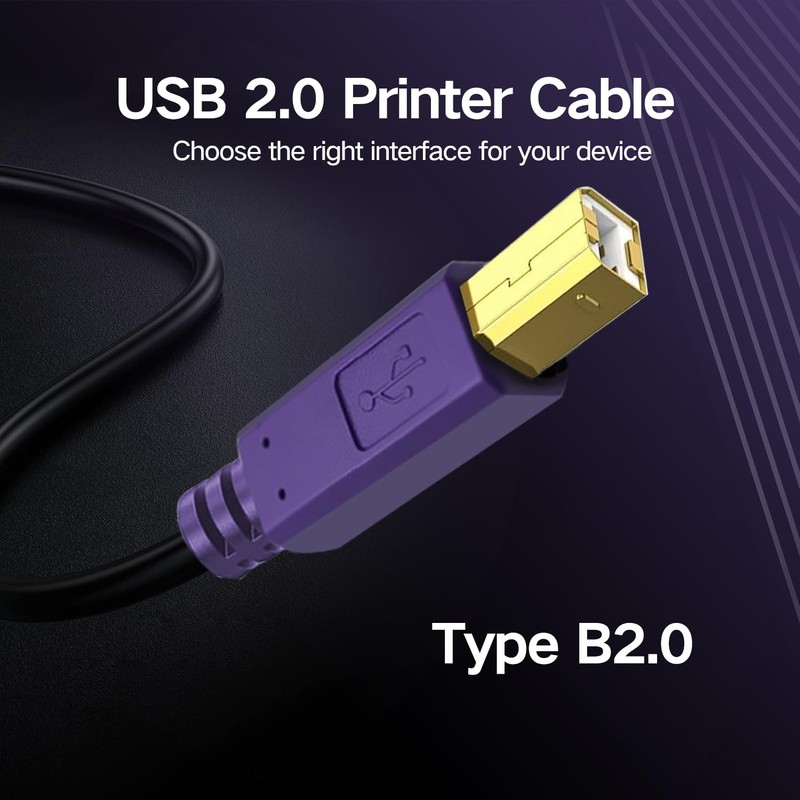 wawpi Printer Cable, USB 2.0 Cable A-Male to B-Male for