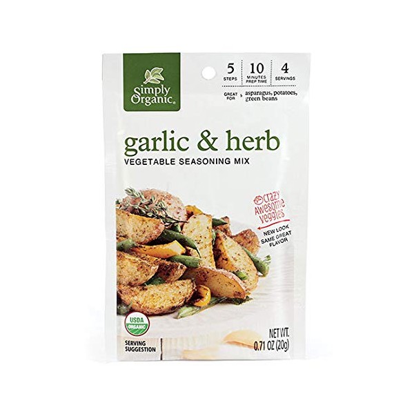 Simply Organic Garlic & Herb Vegetable Seasoning Mix, Certified Organic, Vegan | 0.71 oz | Pack of 12
