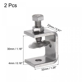 uxcell C Clamp, C-type Clamp, Wide Mouth Clamp, Wide Jaw Opening, Stainless Steel, For Woodworking Welding Household, Woodworking Welding Construction, Household, 1.2 inches (30 mm), Pack of 2