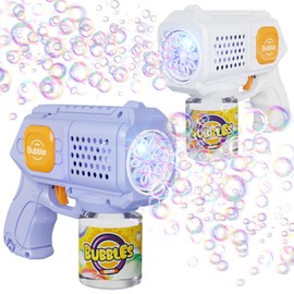 Panacare 2 Packs Bubble Gun,Automatic bubbele Maker with 10 Holes/Lighting,Bubble Maker Toy for Kids/Pets.10000+Rich Bubbles/Min with Bubble Solution.Best Gifts for Birthday/Party/Wedding