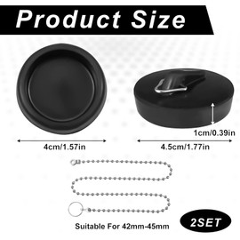 Drain Plug, Pack of 2 Sink Drain Plugs, Rubber Plug for Sinks with 35 cm Plug Chain, Bath Plug Rubber for Sink Kitchen Sink